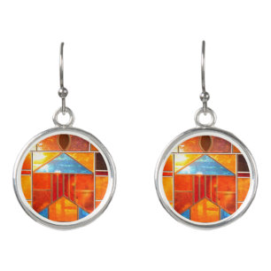 Magic light pouring from the windows of the Church Earrings