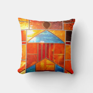 Magic light pouring from the windows of the Church Throw Pillow