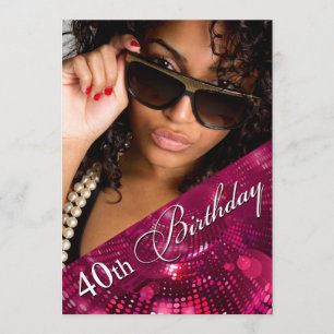 Magic Lights Photo 40th Birthday Girl - fuschia Invitation