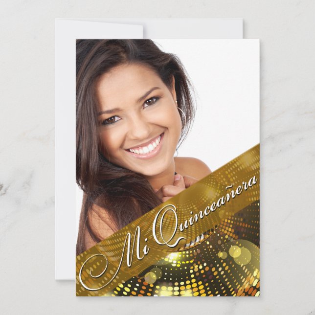 Magic Lights Photo Quinceanera - gold Invitation (Front)