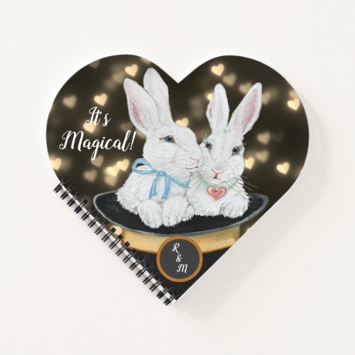 Magic Love Bunny Rabbits Hearts Custom Initials Notebook