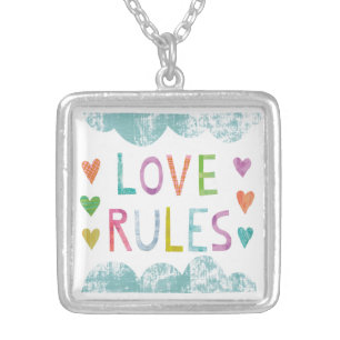 Magic Love Rules with Hearts Silver Plated Necklace