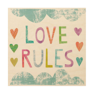 Magic Love Rules with Hearts Wood Wall Decor