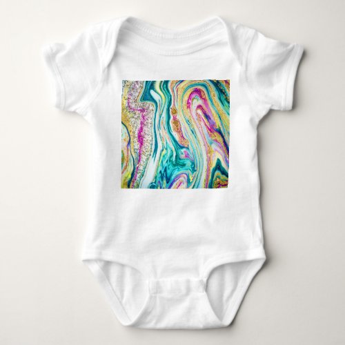 Magic Marbling Metallic Paint Design Baby Bodysuit