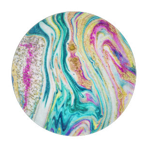 Magic Marbling: Metallic Paint Design. Cutting Board