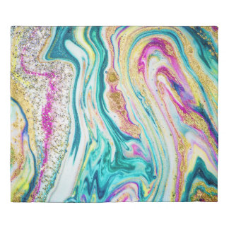 Magic Marbling: Metallic Paint Design. Duvet Cover
