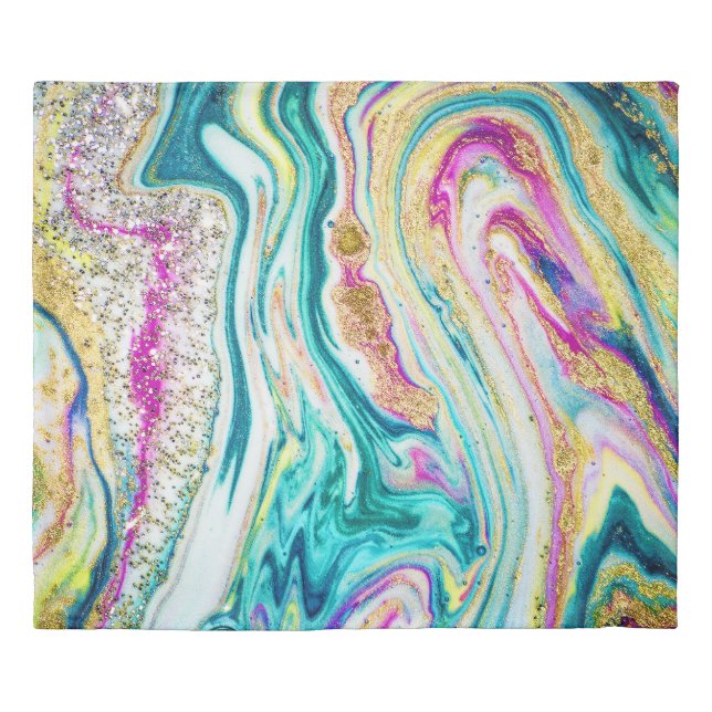 Magic Marbling: Metallic Paint Design. Duvet Cover (Front)