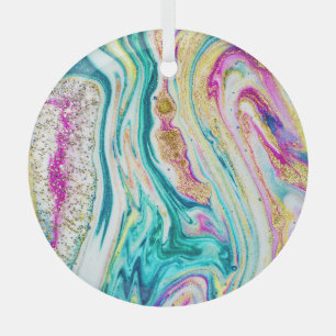 Magic Marbling: Metallic Paint Design. Glass Ornament