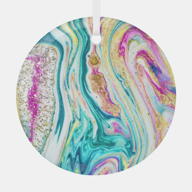 Magic Marbling: Metallic Paint Design. Glass Ornament (Front)