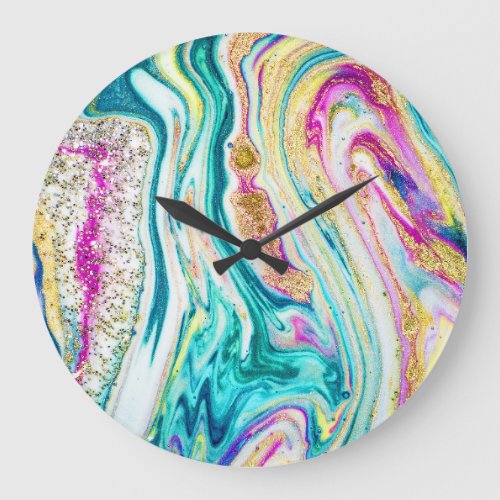 Magic Marbling Metallic Paint Design Large Clock