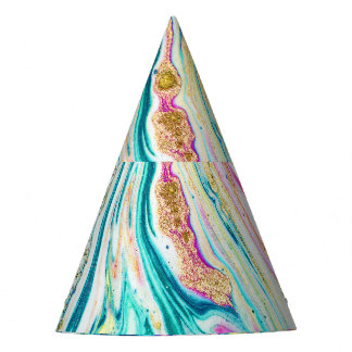 Magic Marbling: Metallic Paint Design. Party Hat