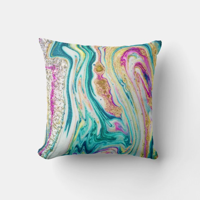 Magic Marbling: Metallic Paint Design. Throw Pillow (Front)