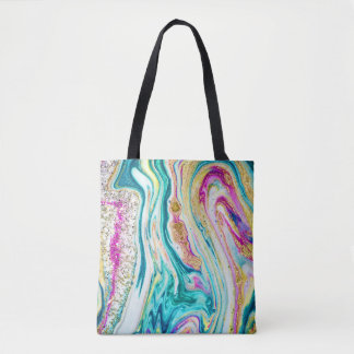 Magic Marbling: Metallic Paint Design. Tote Bag