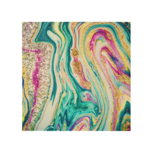 Magic Marbling: Metallic Paint Design. Wood Wall Art