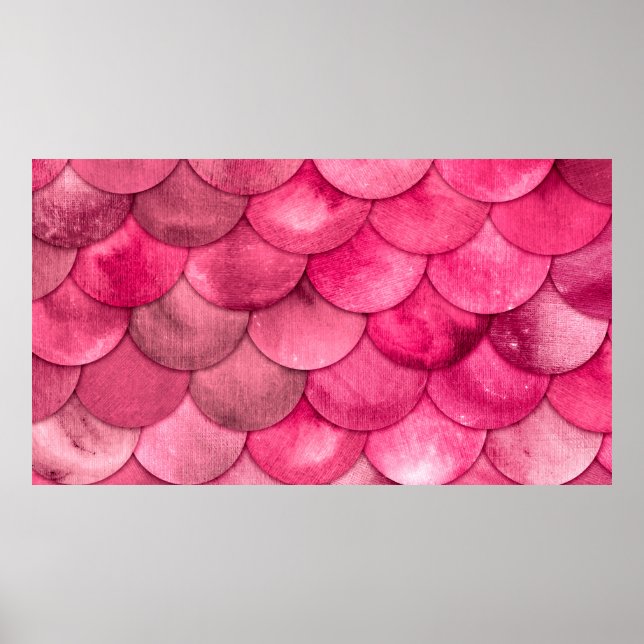 Magic Mermaid Bright Pink Color Scales Watercolor  Poster (Front)