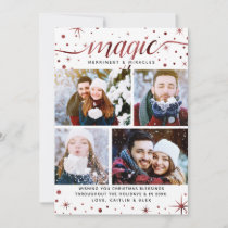 Magic, Merriment &amp; Miracles Rustic Burgundy Snow Holiday Card