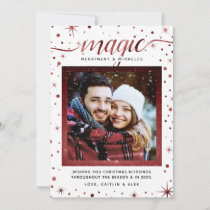 Magic, Merriment &amp; Miracles Snowflakes | Burgundy Holiday Card