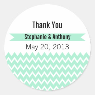 Magic Mint and White Chevron Pattern Thank You Classic Round Sticker