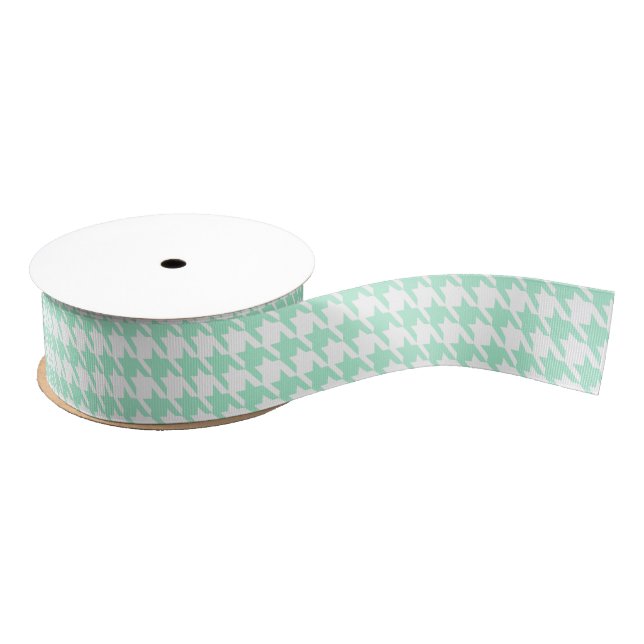 Magic Mint and White Houndstooth Pattetrn Grosgrain Ribbon (Spool)