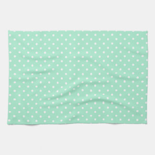Magic Mint and White Polka Dot Pattern Kitchen Towel