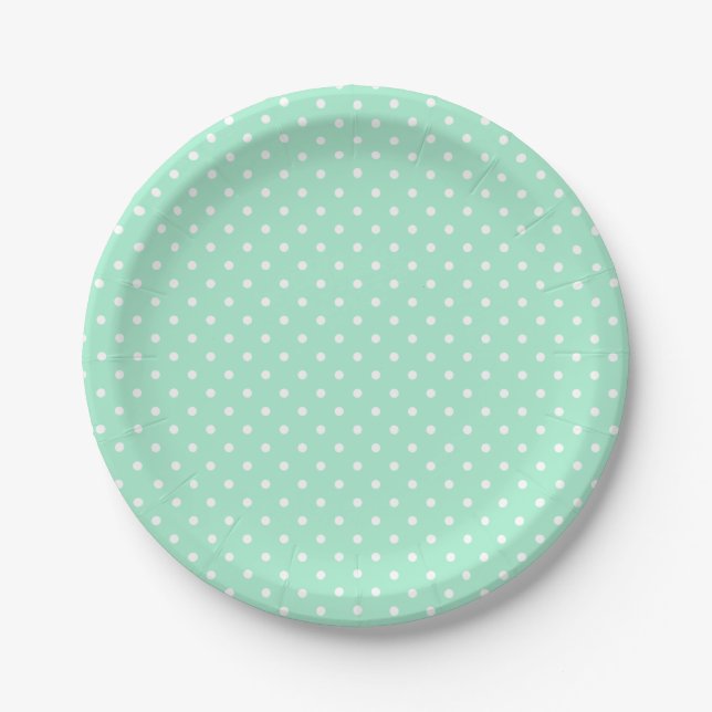 Magic Mint and White Polka Dot Pattern Paper Plates (Front)