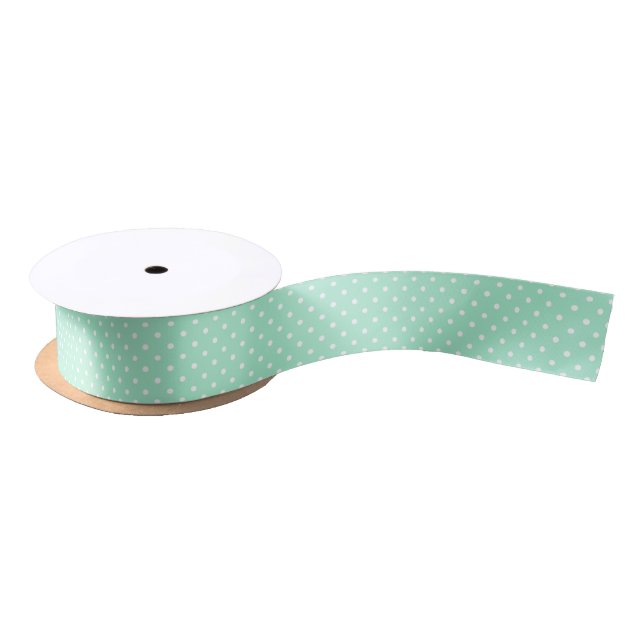 Magic Mint and White Polka Dot Pattern Satin Ribbon (Spool)