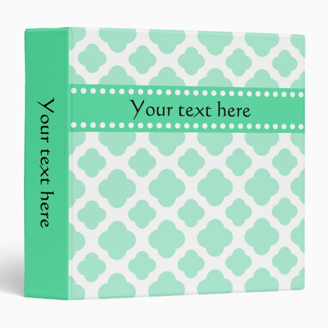 Magic Mint and White Quatrefoil Pattern Binder (Front/Spine)