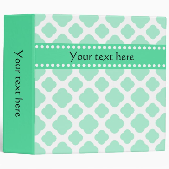 Magic Mint and White Quatrefoil Pattern Binder (Front/Spine)
