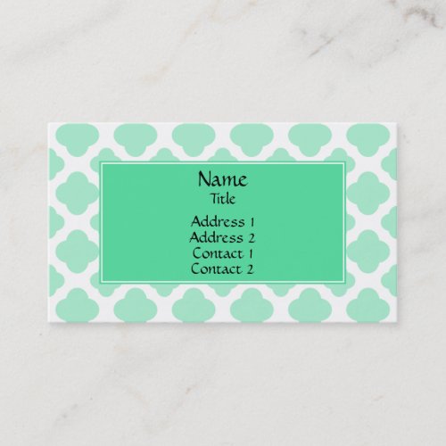 Magic Mint and White Quatrefoil Pattern Business Cards