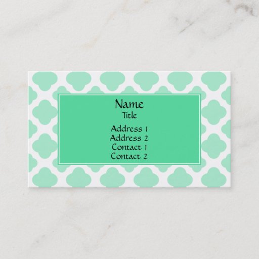 Customizable Magic Mint and White Quatrefoil Pattern Business Cards