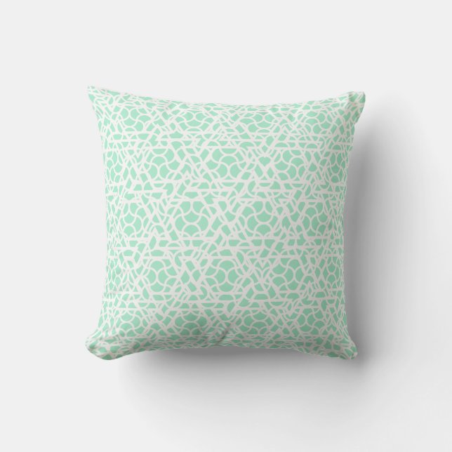 Magic Mint Green and White Ziggy Pattern Throw Pillow (Front)