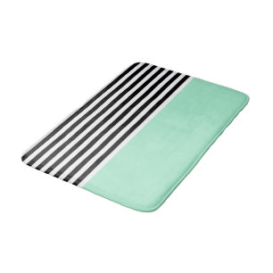 Magic Mint With Black and White Stripes Bath Mat