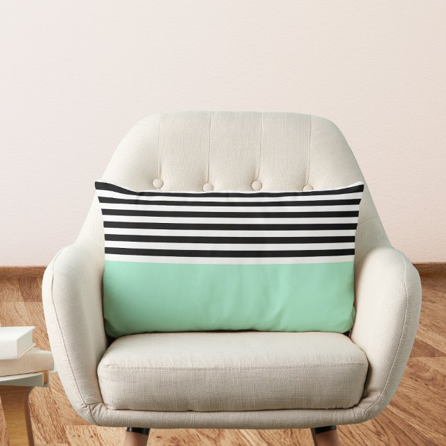 Magic Mint With Black and White Stripes Lumbar Pillow (Creator Uploaded)