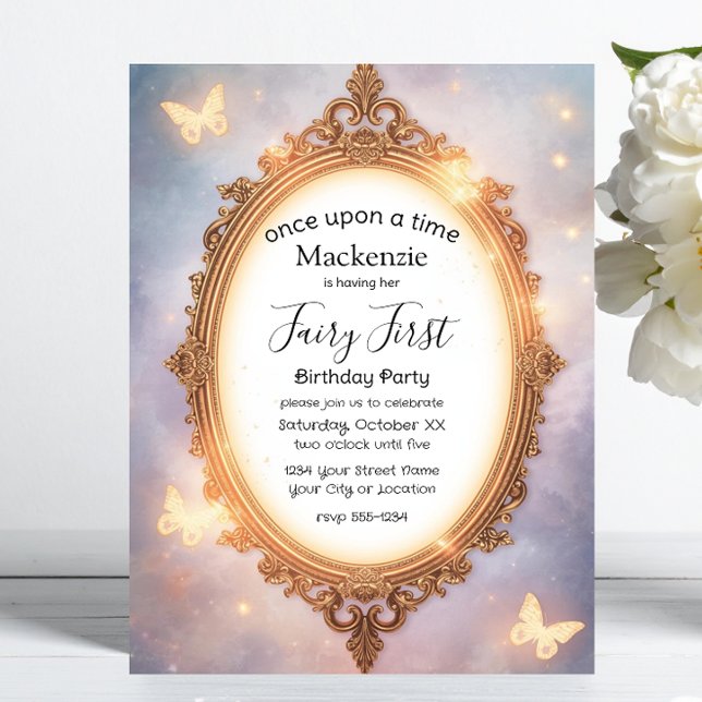 Magic Mirror & Butterflies Fairy First Birthday Invitation (Creator Uploaded)