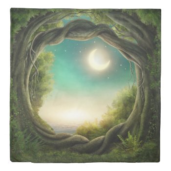 Magic Moon Tree (1 Side) Queen Duvet Cover by FantasyPillows at Zazzle