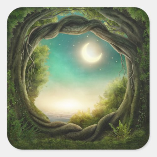 Magic Moon Tree Square Stickers