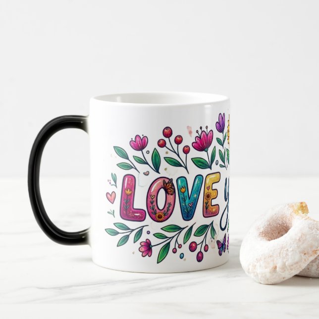 Magic Morphing Mug - Floral Sunflower "Love You Mo (With Donut)