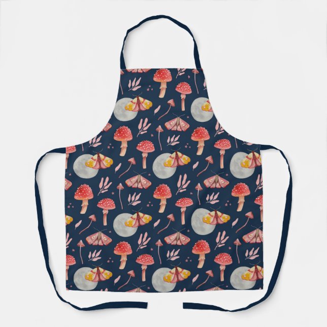 Magic moth and mushroom pattern. Woodland night  Apron (Front)