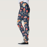 Magic moth and mushroom pattern. Woodland night Leggings<br><div class="desc">Magic night moth and mushroom pattern leggings in navy blue red colors.</div>