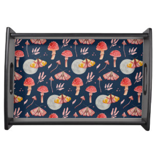 Magic moth and mushroom pattern. Woodland night  Serving Tray