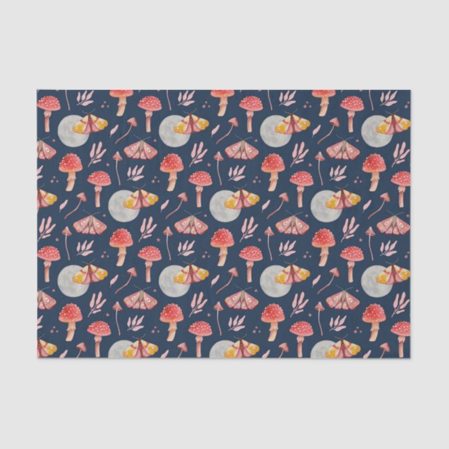 Magic moth and mushroom pattern. Woodland night  Tissue Paper (Front)