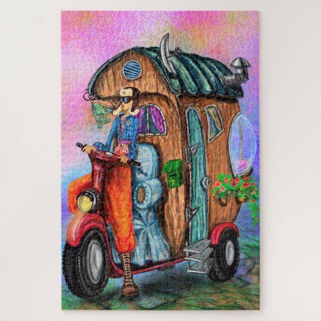 Magic Motorhome - World Traveling Girl - Painting  Jigsaw Puzzle (Vertical)