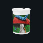 Magic Mushroom Drink Pitcher<br><div class="desc">"magic mushroom",  "Alice in Wonderland",  "alice wonderland", "eat me drink me",  "through the looking glass",  wonderland,  caterpillar, mushroom , hookah,  smoking, bug,  insect ,  worm,  grub unisex, </div>