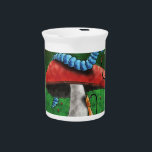 Magic Mushroom Drink Pitcher<br><div class="desc">"magic mushroom",  "Alice in Wonderland",  "alice wonderland", "eat me drink me",  "through the looking glass",  wonderland,  caterpillar, mushroom , hookah,  smoking, bug,  insect ,  worm,  grub unisex, </div>