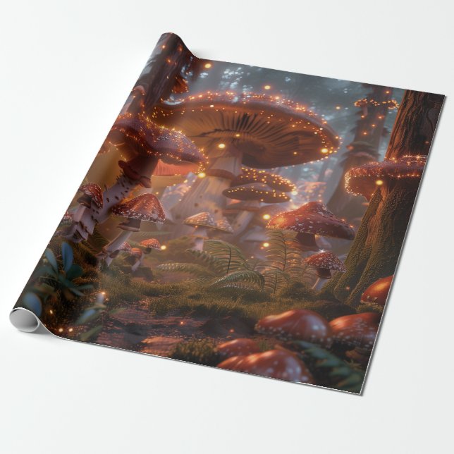 Magic Mushroom Fairy Forest Digital Art Wrapping Paper (Unrolled)