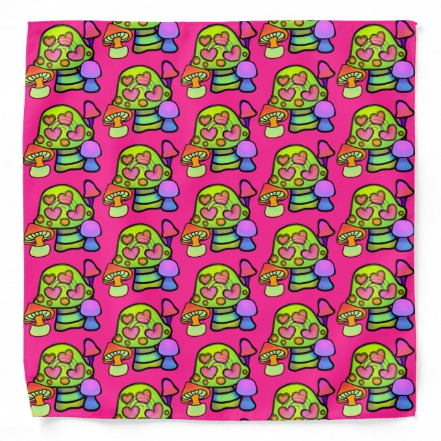 Magic Mushroom Love Hearts Print Bandana (Front)