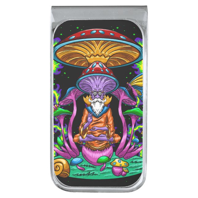 Magic Mushroom Man Silver Finish Money Clip (Front Vertical)