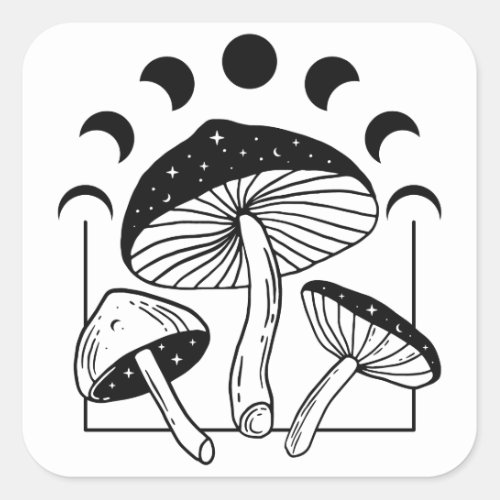 Magic Mushroom Moon Phases Square Sticker