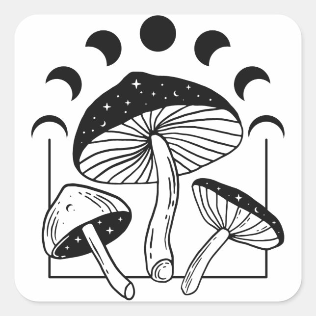 Magic Mushroom Moon Phases Square Sticker (Front)