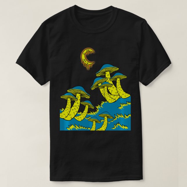 Magic Mushroom Moon Psychedelic Trippy EDM Galay G T-Shirt (Design Front)